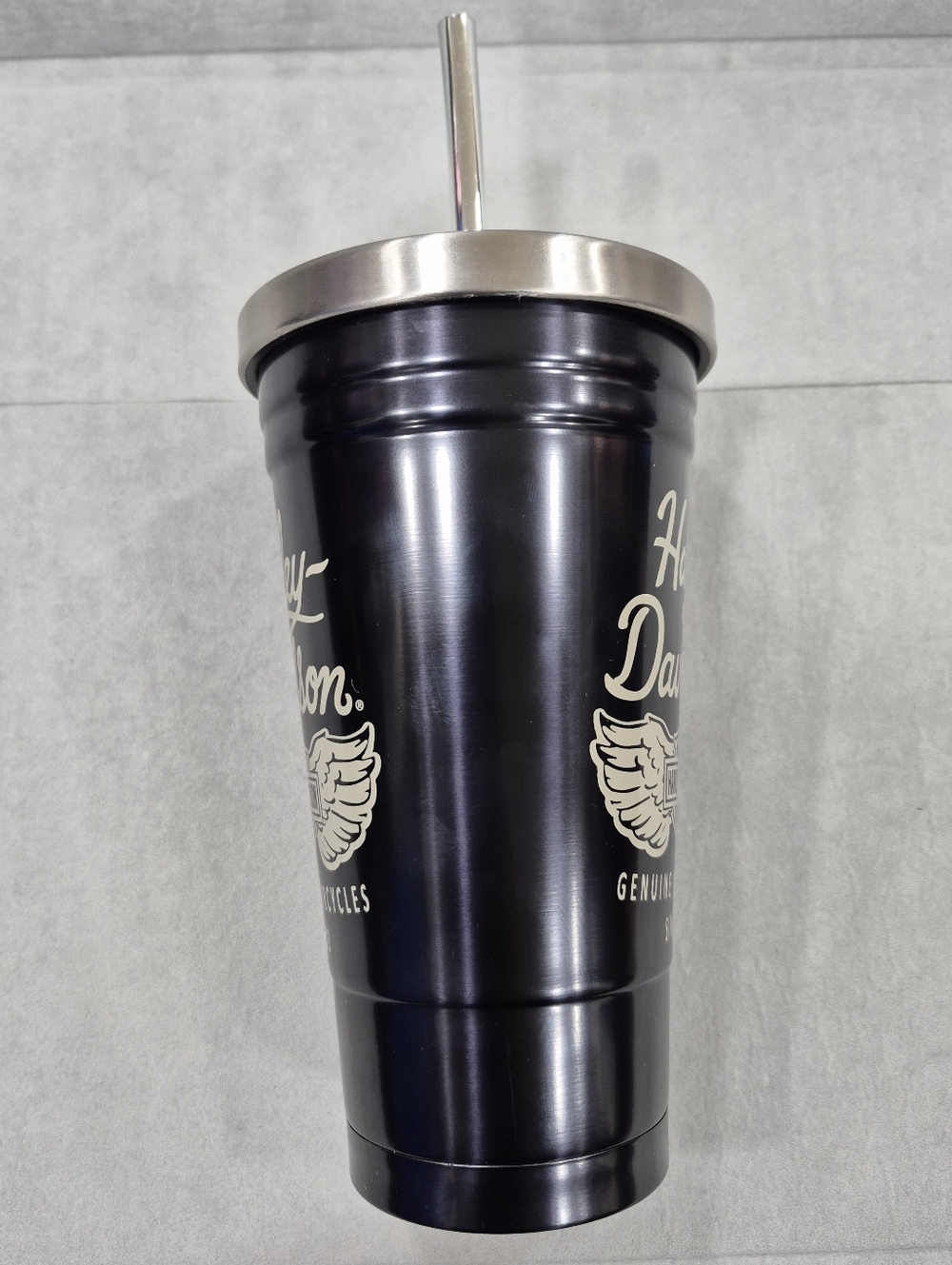 Harley Davidson tumbler and straw black and silver 16oz stainless steel 7 inches - Picture 4 of 15